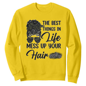 Funny Biker Woman Sweatshirt The Best Things In Life Mess Up Your Hair TS14 Daisy Print Your Wear