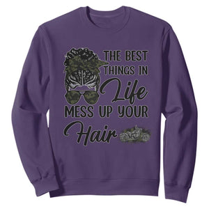 Funny Biker Woman Sweatshirt The Best Things In Life Mess Up Your Hair TS14 Purple Print Your Wear