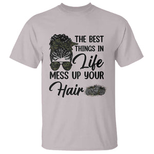 Funny Biker Woman T Shirt The Best Things In Life Mess Up Your Hair TS14 Ice Gray Print Your Wear