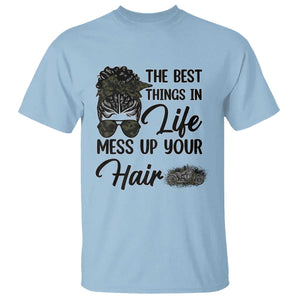 Funny Biker Woman T Shirt The Best Things In Life Mess Up Your Hair TS14 Light Blue Print Your Wear