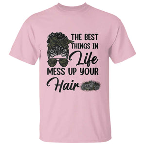 Funny Biker Woman T Shirt The Best Things In Life Mess Up Your Hair TS14 Light Pink Print Your Wear