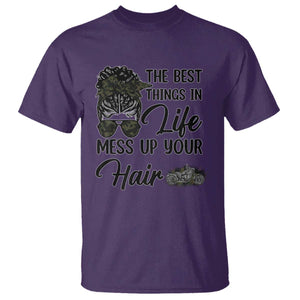 Funny Biker Woman T Shirt The Best Things In Life Mess Up Your Hair TS14 Purple Print Your Wear