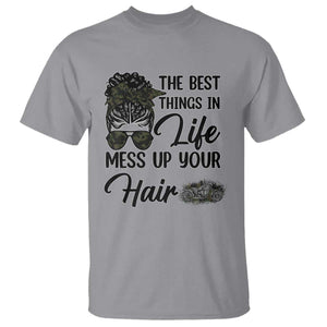 Funny Biker Woman T Shirt The Best Things In Life Mess Up Your Hair TS14 Sport Gray Print Your Wear