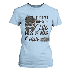 Funny Biker Woman T Shirt For Women The Best Things In Life Mess Up Your Hair TS14 Light Blue Print Your Wear