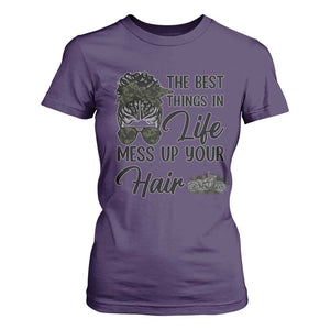 Funny Biker Woman T Shirt For Women The Best Things In Life Mess Up Your Hair TS14 Purple Print Your Wear