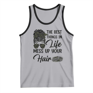 Funny Biker Woman Tank Top The Best Things In Life Mess Up Your Hair TS14 Athletic Heather Black Print Your Wear