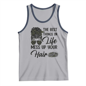 Funny Biker Woman Tank Top The Best Things In Life Mess Up Your Hair TS14 Athletic Heather Navy Print Your Wear