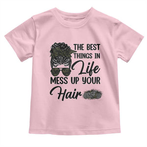 Funny Biker Woman Toddler T Shirt The Best Things In Life Mess Up Your Hair TS14 Light Pink Print Your Wear