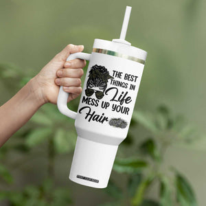 Funny Biker Woman Tumbler With Handle The Best Things In Life Mess Up Your Hair TS14 Print Your Wear