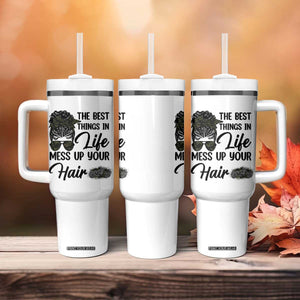Funny Biker Woman Tumbler With Handle The Best Things In Life Mess Up Your Hair TS14 Print Your Wear