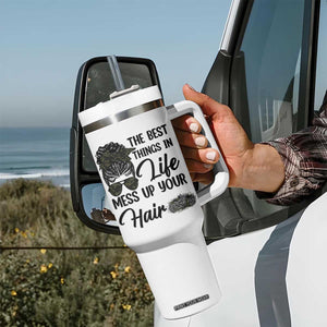 Funny Biker Woman Tumbler With Handle The Best Things In Life Mess Up Your Hair TS14 Print Your Wear