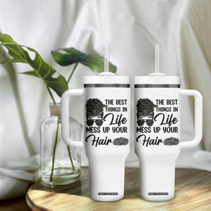 Funny Biker Woman Tumbler With Handle The Best Things In Life Mess Up Your Hair TS14 Print Your Wear