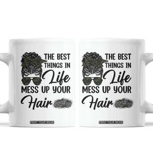 Funny Biker Woman Coffee Mug The Best Things In Life Mess Up Your Hair TS14 White Print Your Wear