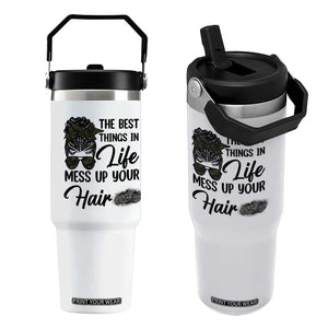 Funny Biker Woman Flip Straw Tumbler The Best Things In Life Mess Up Your Hair TS14 One Size: 30 oz White Print Your Wear