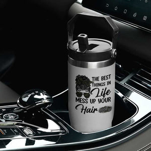 Funny Biker Woman Flip Straw Tumbler The Best Things In Life Mess Up Your Hair TS14 Print Your Wear