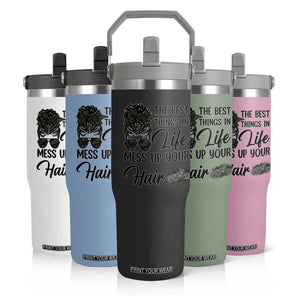 Funny Biker Woman Flip Straw Tumbler The Best Things In Life Mess Up Your Hair TS14 Print Your Wear
