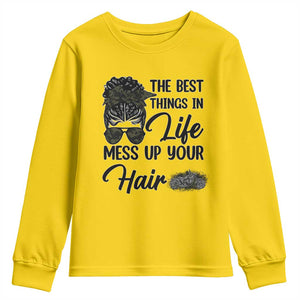 Funny Biker Woman Youth Sweatshirt The Best Things In Life Mess Up Your Hair TS14 Daisy Print Your Wear