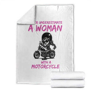 Funny Biker Woman Throw Blanket Never Underestimate A Women On A Motorcycle TS14 White Print Your Wear