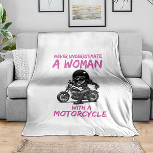 Funny Biker Woman Throw Blanket Never Underestimate A Women On A Motorcycle TS14 Print Your Wear