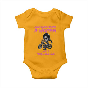 Funny Biker Woman Baby Onesie Never Underestimate A Women On A Motorcycle TS14 Gold Print Your Wear