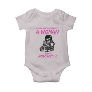 Funny Biker Woman Baby Onesie Never Underestimate A Women On A Motorcycle TS14 Ice Gray Print Your Wear