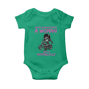 Funny Biker Woman Baby Onesie Never Underestimate A Women On A Motorcycle TS14 Irish Green Print Your Wear