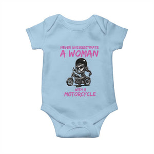 Funny Biker Woman Baby Onesie Never Underestimate A Women On A Motorcycle TS14 Light Blue Print Your Wear