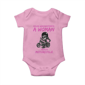 Funny Biker Woman Baby Onesie Never Underestimate A Women On A Motorcycle TS14 Light Pink Print Your Wear