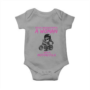Funny Biker Woman Baby Onesie Never Underestimate A Women On A Motorcycle TS14 Sport Gray Print Your Wear