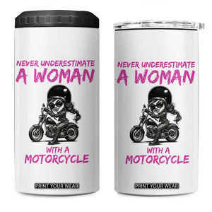 Funny Biker Woman 4 in 1 Can Cooler Tumbler Never Underestimate A Women On A Motorcycle TS14 One Size: 16 oz White Print Your Wear