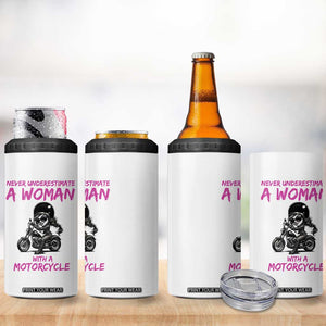 Funny Biker Woman 4 in 1 Can Cooler Tumbler Never Underestimate A Women On A Motorcycle TS14 Print Your Wear