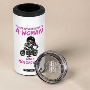 Funny Biker Woman 4 in 1 Can Cooler Tumbler Never Underestimate A Women On A Motorcycle TS14 Print Your Wear