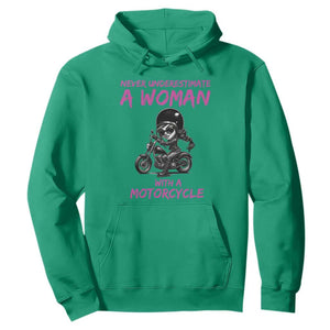 Funny Biker Woman Hoodie Never Underestimate A Women On A Motorcycle TS14 Irish Green Print Your Wear