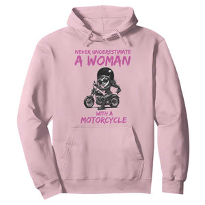 Funny Biker Woman Hoodie Never Underestimate A Women On A Motorcycle TS14 Light Pink Print Your Wear