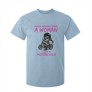 Funny Biker Woman T Shirt For Kid Never Underestimate A Women On A Motorcycle TS14 Light Blue Print Your Wear