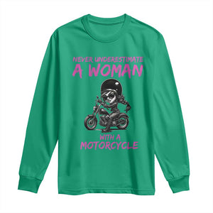 Funny Biker Woman Long Sleeve Shirt Never Underestimate A Women On A Motorcycle TS14 Irish Green Print Your Wear