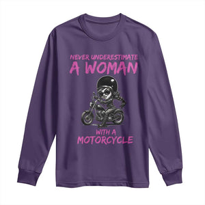 Funny Biker Woman Long Sleeve Shirt Never Underestimate A Women On A Motorcycle TS14 Purple Print Your Wear