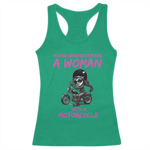 Funny Biker Woman Racerback Tank Top Never Underestimate A Women On A Motorcycle TS14 Irish Green Print Your Wear