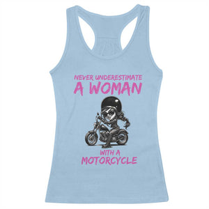Funny Biker Woman Racerback Tank Top Never Underestimate A Women On A Motorcycle TS14 Light Blue Print Your Wear