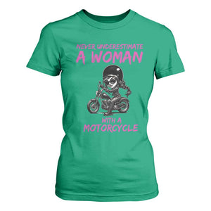 Funny Biker Woman T Shirt For Women Never Underestimate A Women On A Motorcycle TS14 Irish Green Print Your Wear