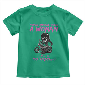 Funny Biker Woman Toddler T Shirt Never Underestimate A Women On A Motorcycle TS14 Irish Green Print Your Wear