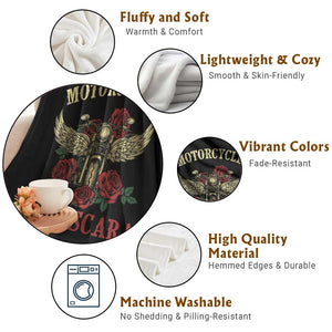 Motorcycle Women Biker Throw Blanket Motorcycles And Mascara Roses TS14 Print Your Wear