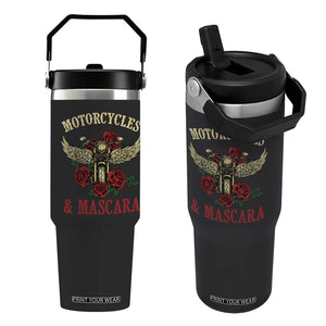 Motorcycle Women Biker Flip Straw Tumbler Motorcycles And Mascara Roses TS14 One Size: 30 oz Black Print Your Wear