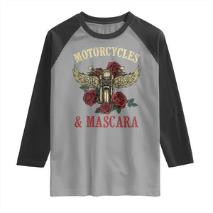 Motorcycle Women Biker Raglan Shirt Motorcycles And Mascara Roses TS14 Sport Gray Black Print Your Wear