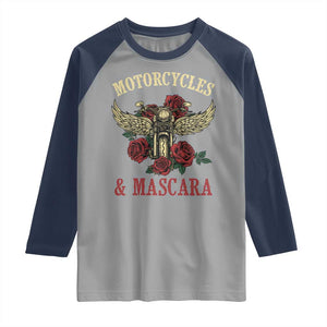 Motorcycle Women Biker Raglan Shirt Motorcycles And Mascara Roses TS14 Sport Gray Navy Print Your Wear