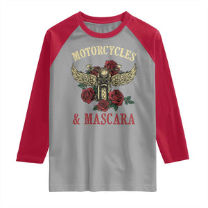 Motorcycle Women Biker Raglan Shirt Motorcycles And Mascara Roses TS14 Sport Gray Red Print Your Wear
