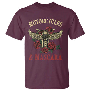 Motorcycle Women Biker T Shirt Motorcycles And Mascara Roses TS14 Maroon Print Your Wear