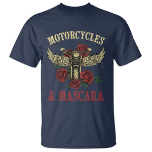 Motorcycle Women Biker T Shirt Motorcycles And Mascara Roses TS14 Navy Print Your Wear