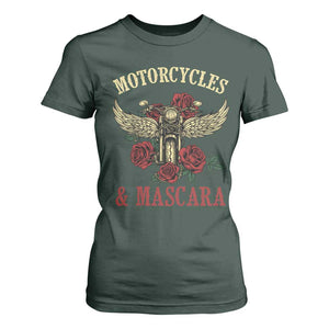 Motorcycle Women Biker T Shirt For Women Motorcycles And Mascara Roses TS14 Dark Forest Green Print Your Wear