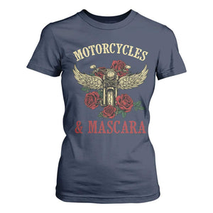 Motorcycle Women Biker T Shirt For Women Motorcycles And Mascara Roses TS14 Navy Print Your Wear